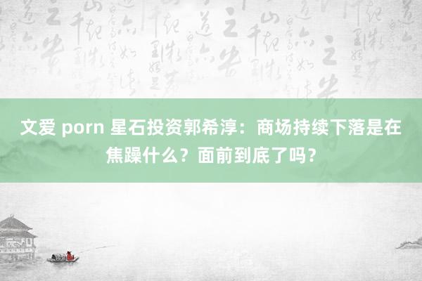 文爱 porn 星石投资郭希淳：商场持续下落是在焦躁什么？面前到底了吗？