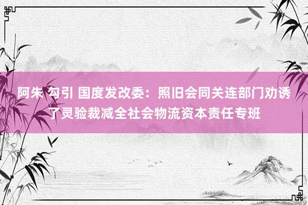 阿朱 勾引 国度发改委：照旧会同关连部门劝诱了灵验裁减全社会物流资本责任专班